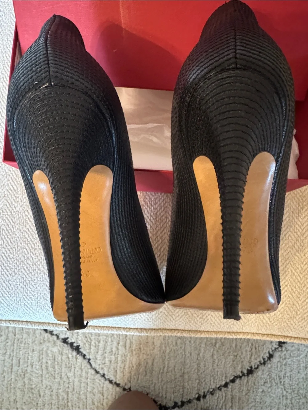Valentino Black Ribbed Pointed Toe Heels